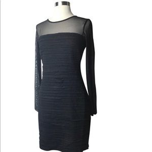 Black Mesh and Stacked Fabric Black Dress